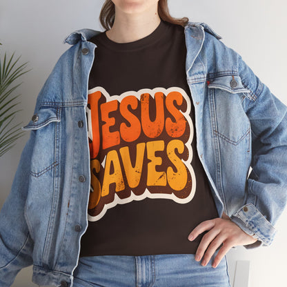 Jesus Saves Retro Tee — Bright Sunset Faith T-Shirt