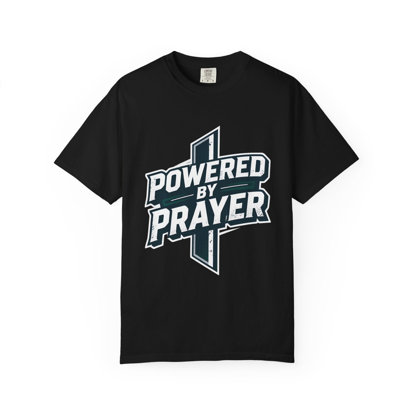 Powered by Prayer T‑Shirt — Faith Graphic Tee with Cross