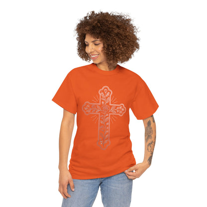 Floral Cross Tee – Delicate Pink Botanical Christian T-Shirt