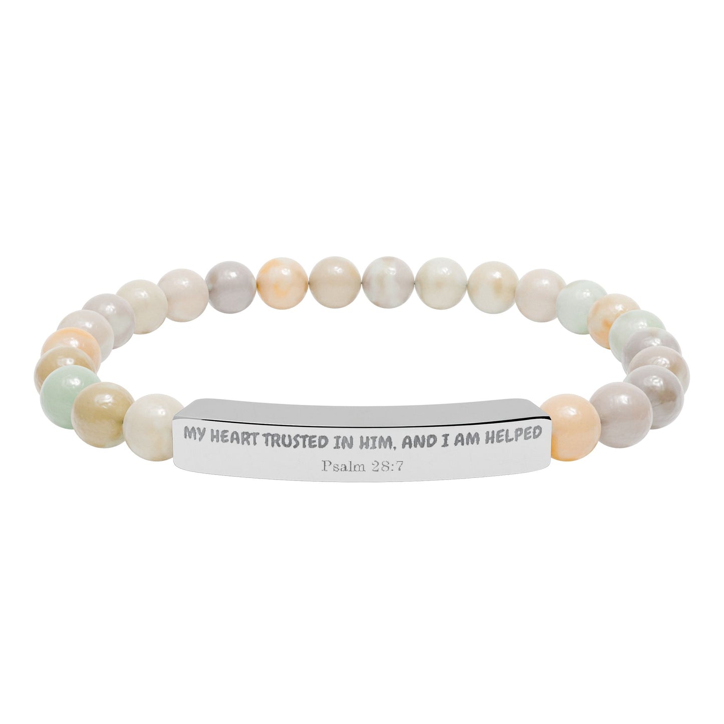 Engravable Natural Stone Stretch Bracelet — Personalized Bar Beaded Bracelet