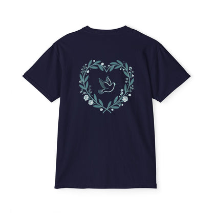 Pocket T-Shirt — Peace Dove Heart Back Graphic