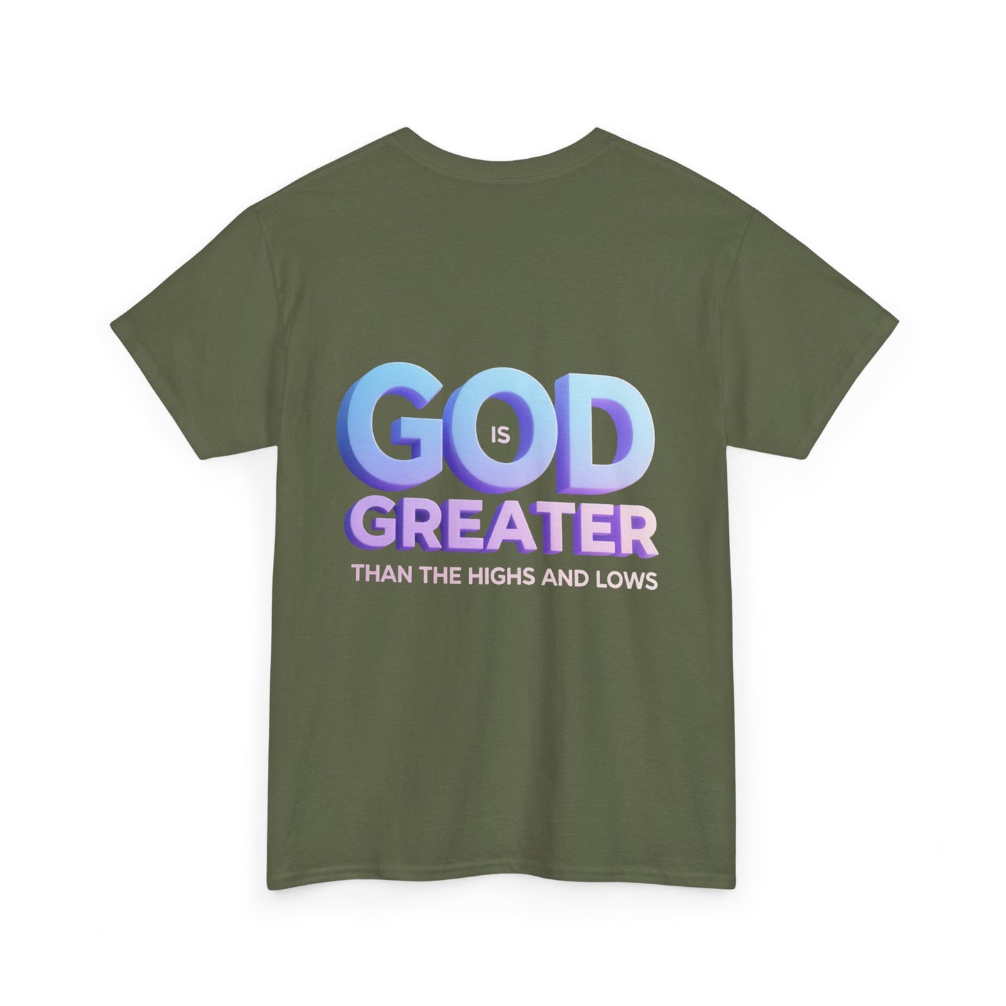God Greater Gradient Tee — Soft Blue & Lilac Faith Shirt
