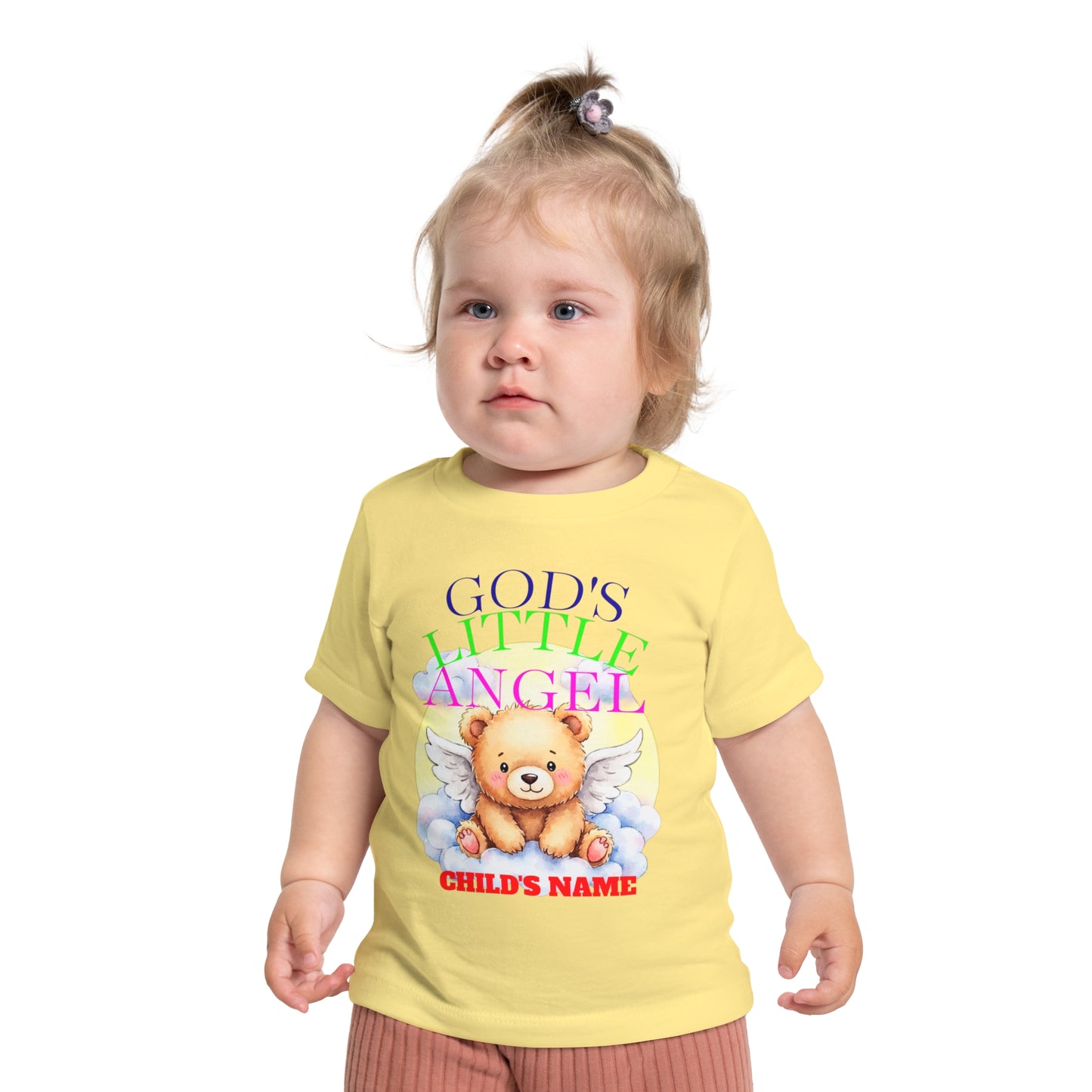 Baby T-Shirt — "God's Little Angel" Cute Winged Bear Personalized Tee