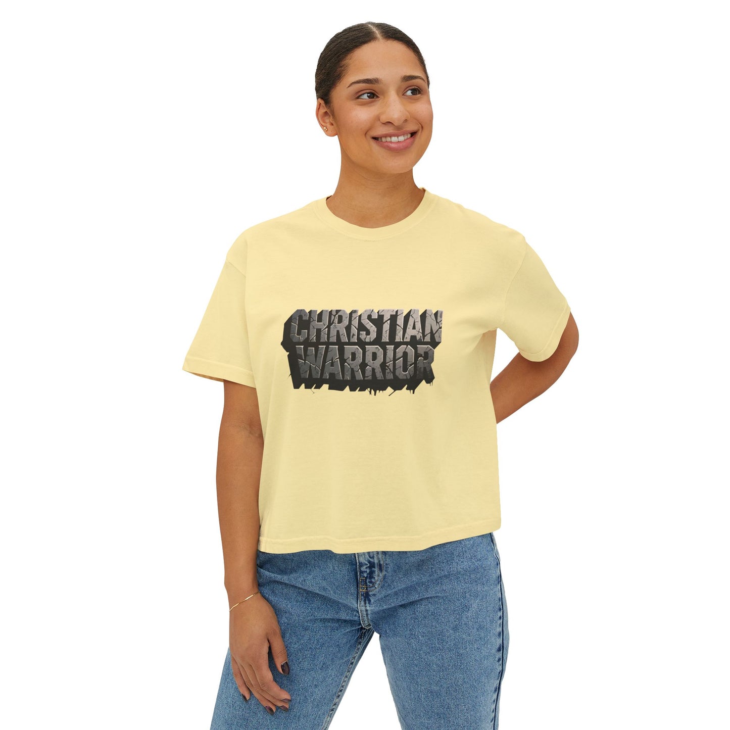 Christian Warrior Boxy Tee — Women's Faith Graphic Shirt