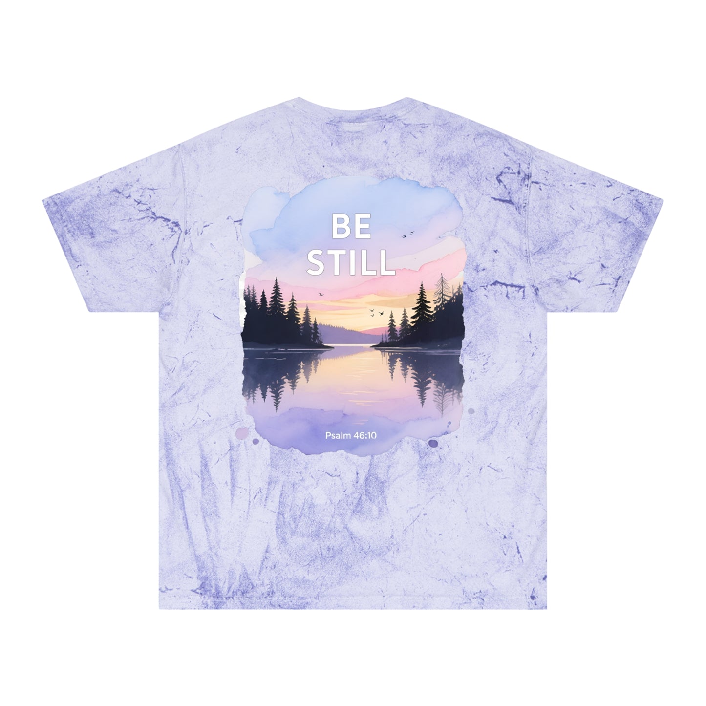 Be Still Scenic T-Shirt — Psalm 46:10 Sunset Lake Tee