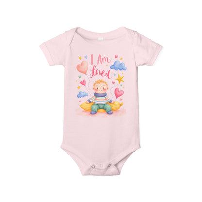 “I Am Loved” Baby Onesie – Cute Infant Bodysuit with Heart & Cloud Illustration