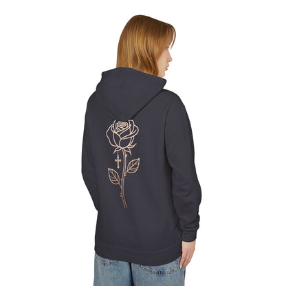 Lightweight Rose Line Hoodie — Subtle Single-Line Floral Design