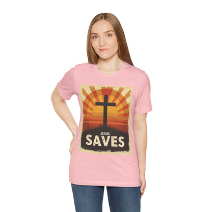 Jesus Saves Cross tee | Christian faith shirt, sunrise graphic | Perfect Gift for Mom and Dad | Friends and Family Shirt