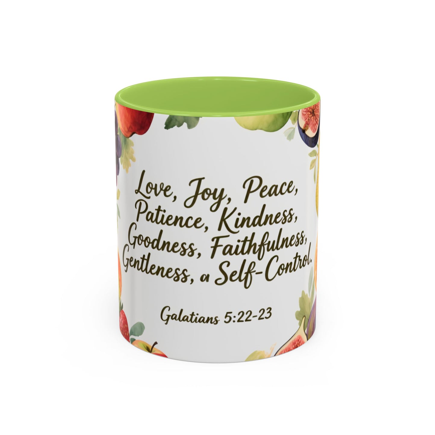 Christian Fruit of the Spirit Accent Coffee Mug — Galatians 5:22-23 Floral Scripture Design (11/15oz)