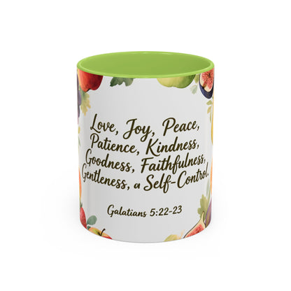 Christian Fruit of the Spirit Accent Coffee Mug — Galatians 5:22-23 Floral Scripture Design (11/15oz)