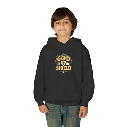 Youth Hoodie — "God Shield" Faith Graphic Pullover