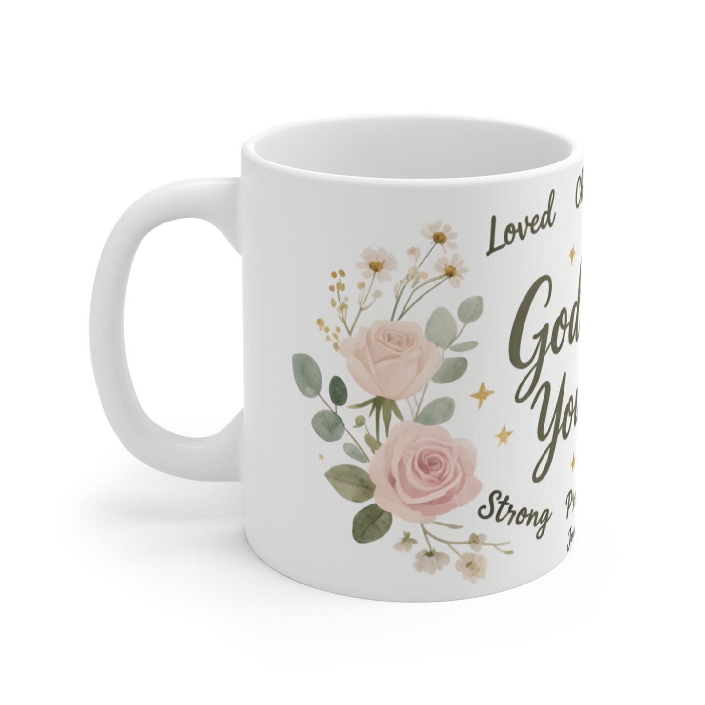 Inspirational Christian Mug - "God Says You Are" Floral Scripture Coffee Mug (Jeremiah 31:3)