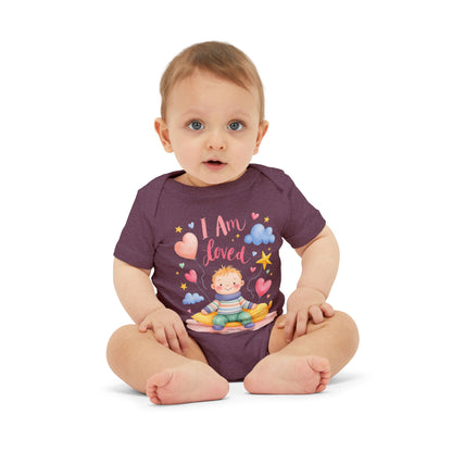 “I Am Loved” Baby Onesie – Cute Infant Bodysuit with Heart & Cloud Illustration
