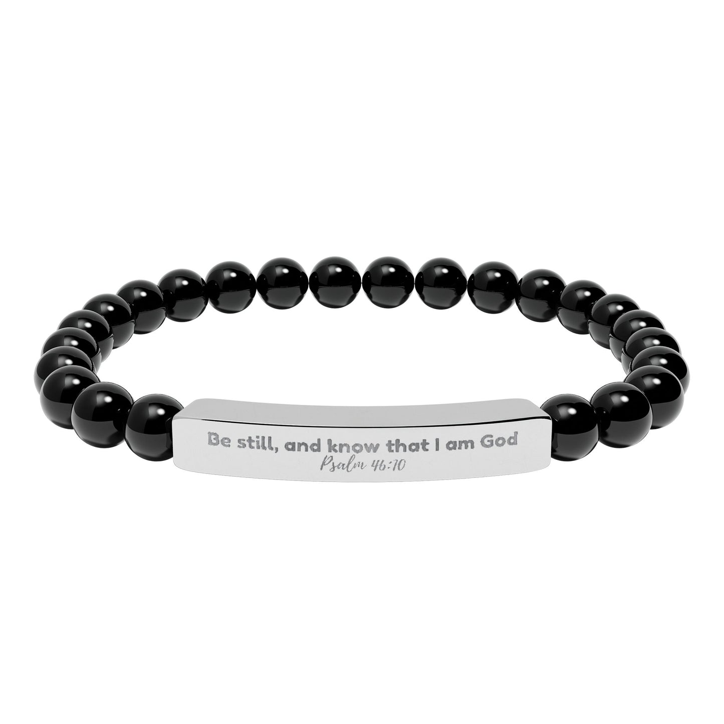 Engraved Natural Stone Stretch Bar Bracelet —  Inspirational Beaded Bracelet