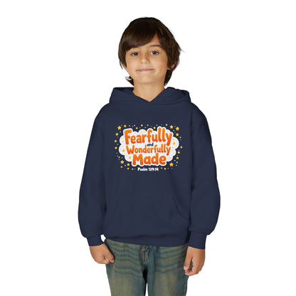 Youth Hoodie — "Fearfully & Wonderfully Made" Christian Kids Sweatshirt (Psalm 139:14)