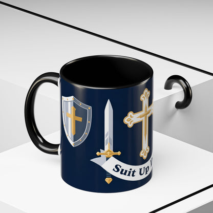 Christian Knight Coffee Mug — “Suit Up Daily” Accent Ceramic Mug