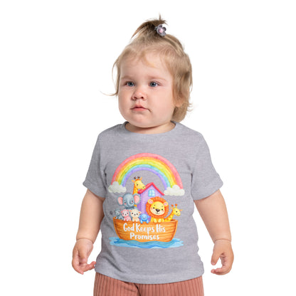 Baby T-Shirt — "God Keeps His Promises" Noah's Ark Rainbow Design