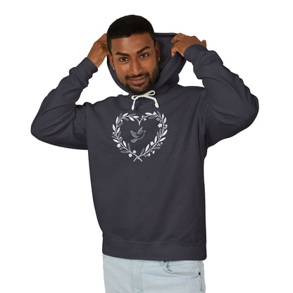 Lightweight Dove-in-Wreath Hoodie — Charcoal Comfort