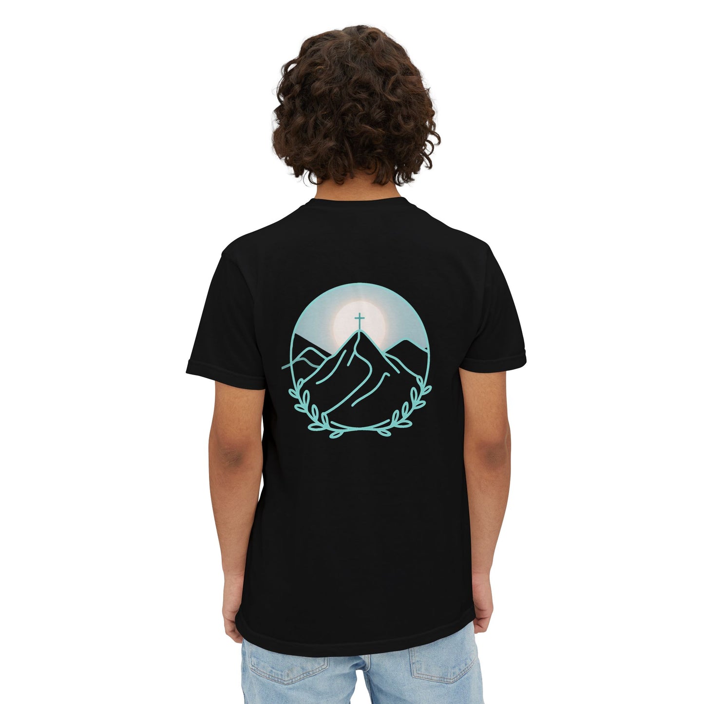 Pocket T-Shirt — Mountain Cross Back Graphic