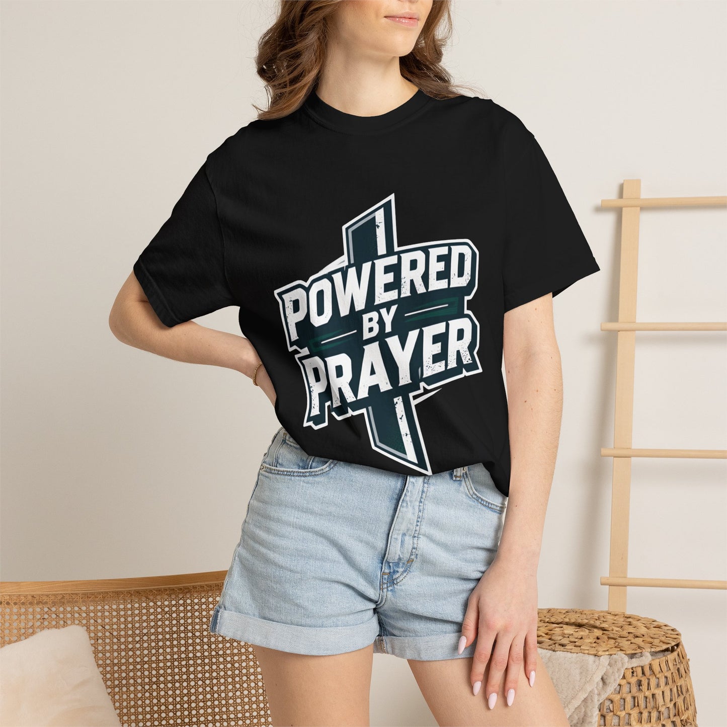 Powered by Prayer T‑Shirt — Faith Graphic Tee with Cross