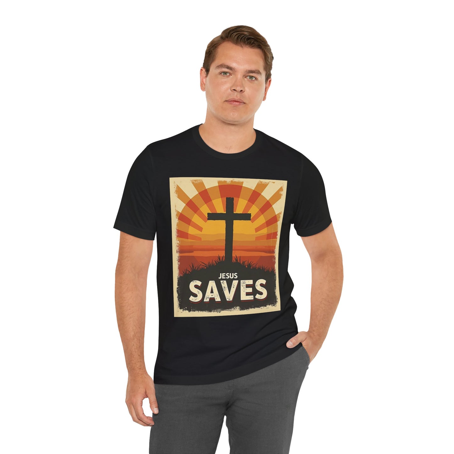 Jesus Saves Cross tee | Christian faith shirt, sunrise graphic | Perfect Gift for Mom and Dad | Friends and Family Shirt