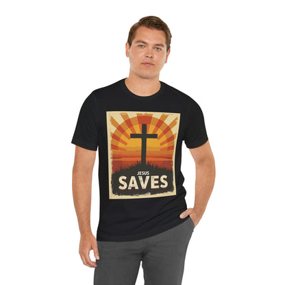 Jesus Saves Cross tee | Christian faith shirt, sunrise graphic | Perfect Gift for Mom and Dad | Friends and Family Shirt