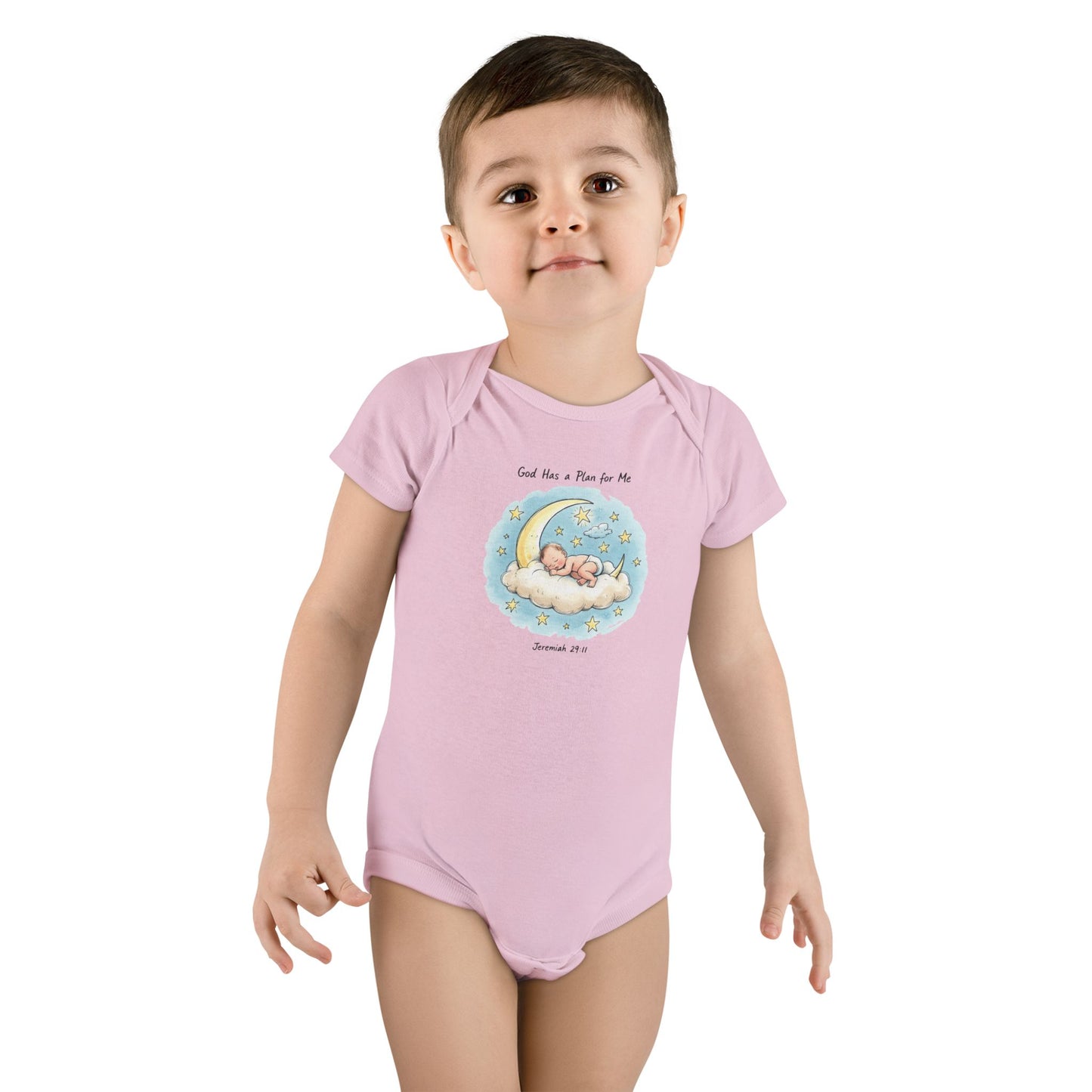 Baby Onesie - 'God Has a Plan for Me' Sleeping Moon Newborn Bodysuit