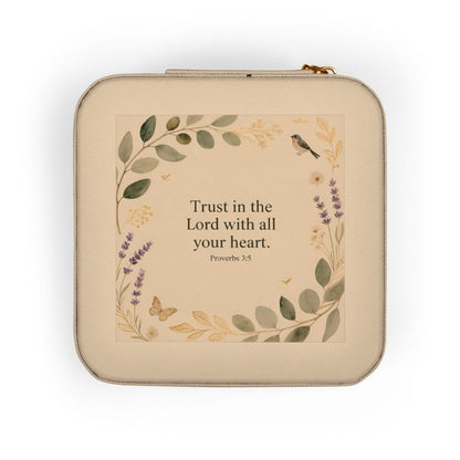Floral Faith Jewelry Travel Case — 'Trust in the Lord with All Your Heart' Compact Organizer