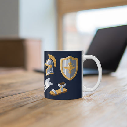 Knight Crest 11oz Mug — 'Quiet Courage' Navy & Gold Ceramic Coffee Cup