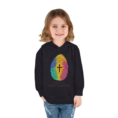 Toddler Hoodie — "Created With Purpose" Rainbow Fingerprint Cross