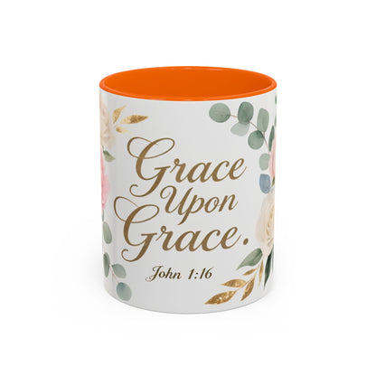 Grace Upon Grace Floral Coffee Mug — John 1:16 Scripture Accent Mug