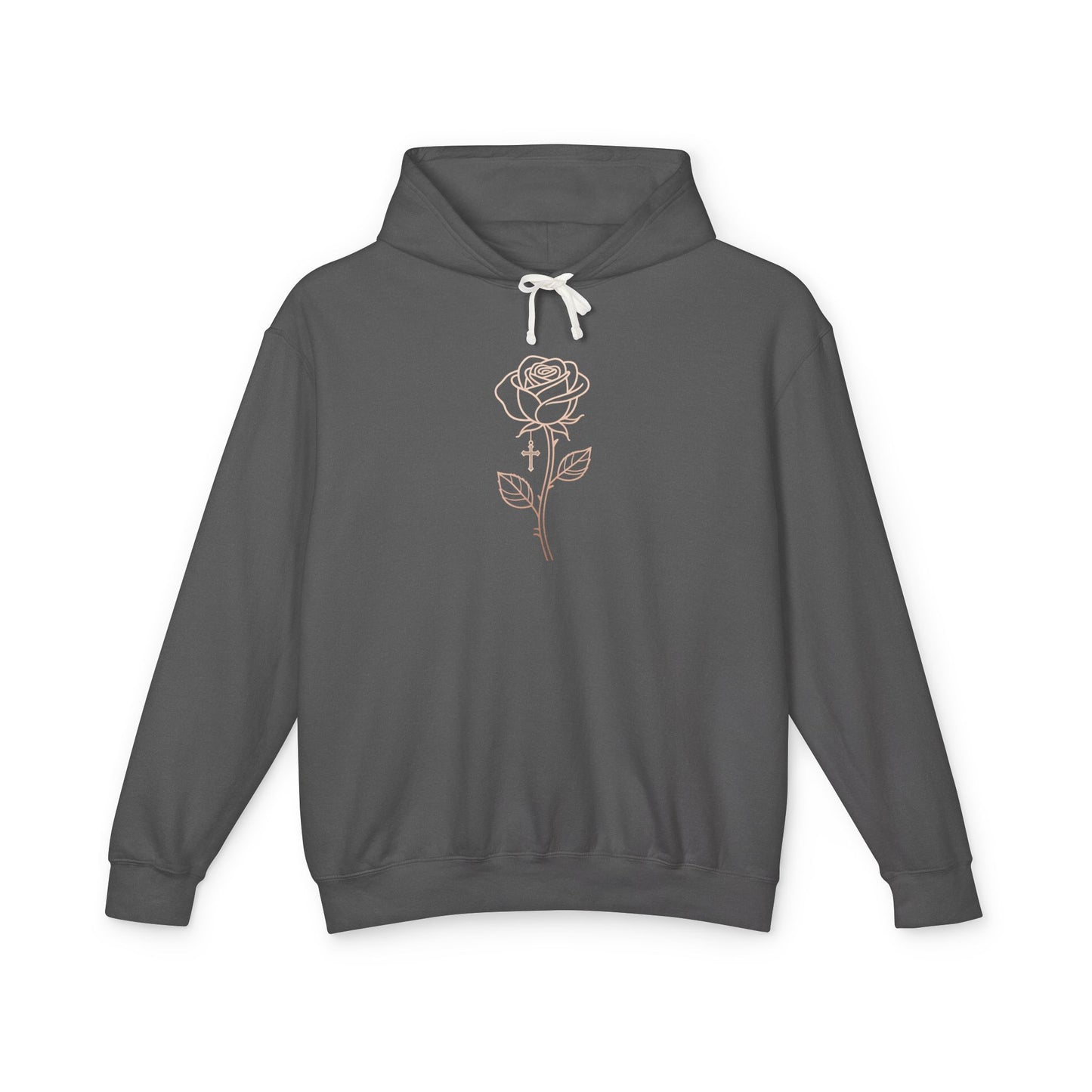 Lightweight Rose Line Hoodie — Subtle Single-Line Floral Design