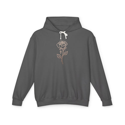 Lightweight Rose Line Hoodie — Subtle Single-Line Floral Design