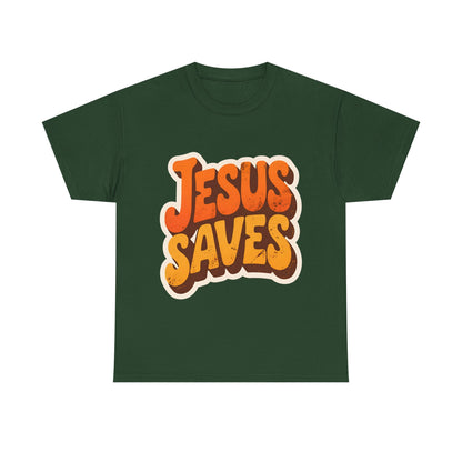 Jesus Saves Retro Tee — Bright Sunset Faith T-Shirt