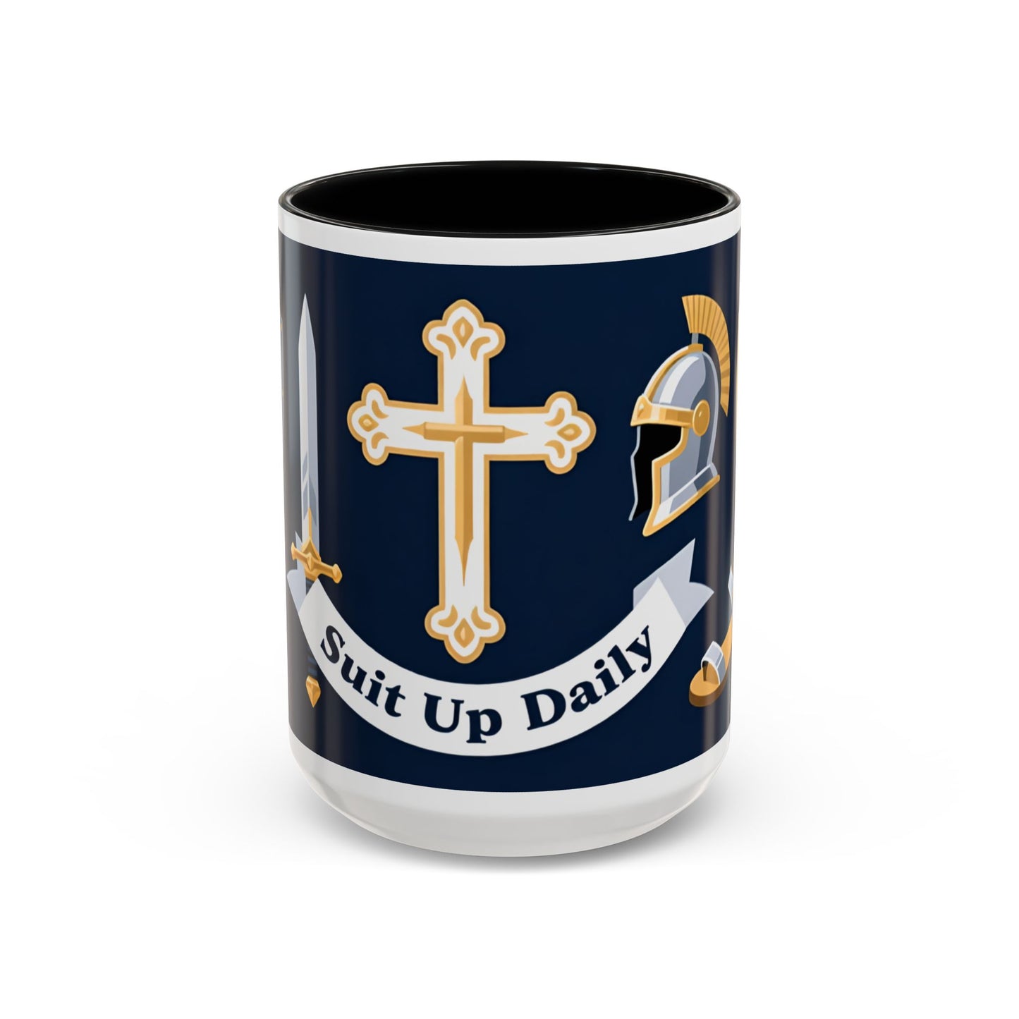 Christian Knight Coffee Mug — “Suit Up Daily” Accent Ceramic Mug