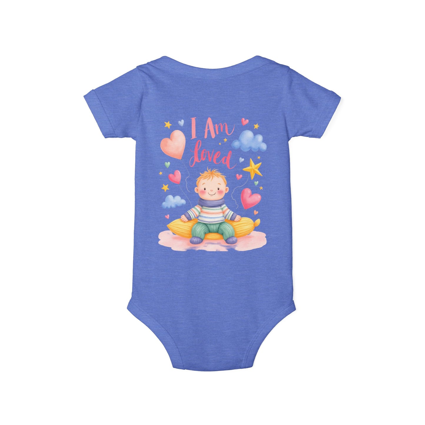 “I Am Loved” Baby Onesie – Cute Infant Bodysuit with Heart & Cloud Illustration