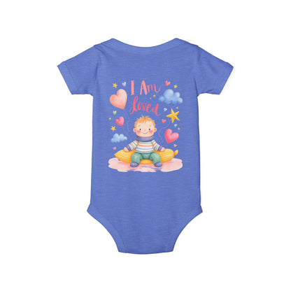 “I Am Loved” Baby Onesie – Cute Infant Bodysuit with Heart & Cloud Illustration