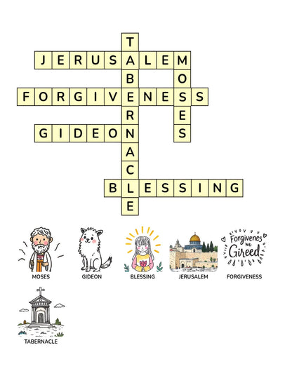 Faith & Wisdom Crosswords Puzzle for Kids | 25+ crossword puzzles | Large, Easy-To-Read layout (8.5 x 11 inches) | PDF Fili Digital Download