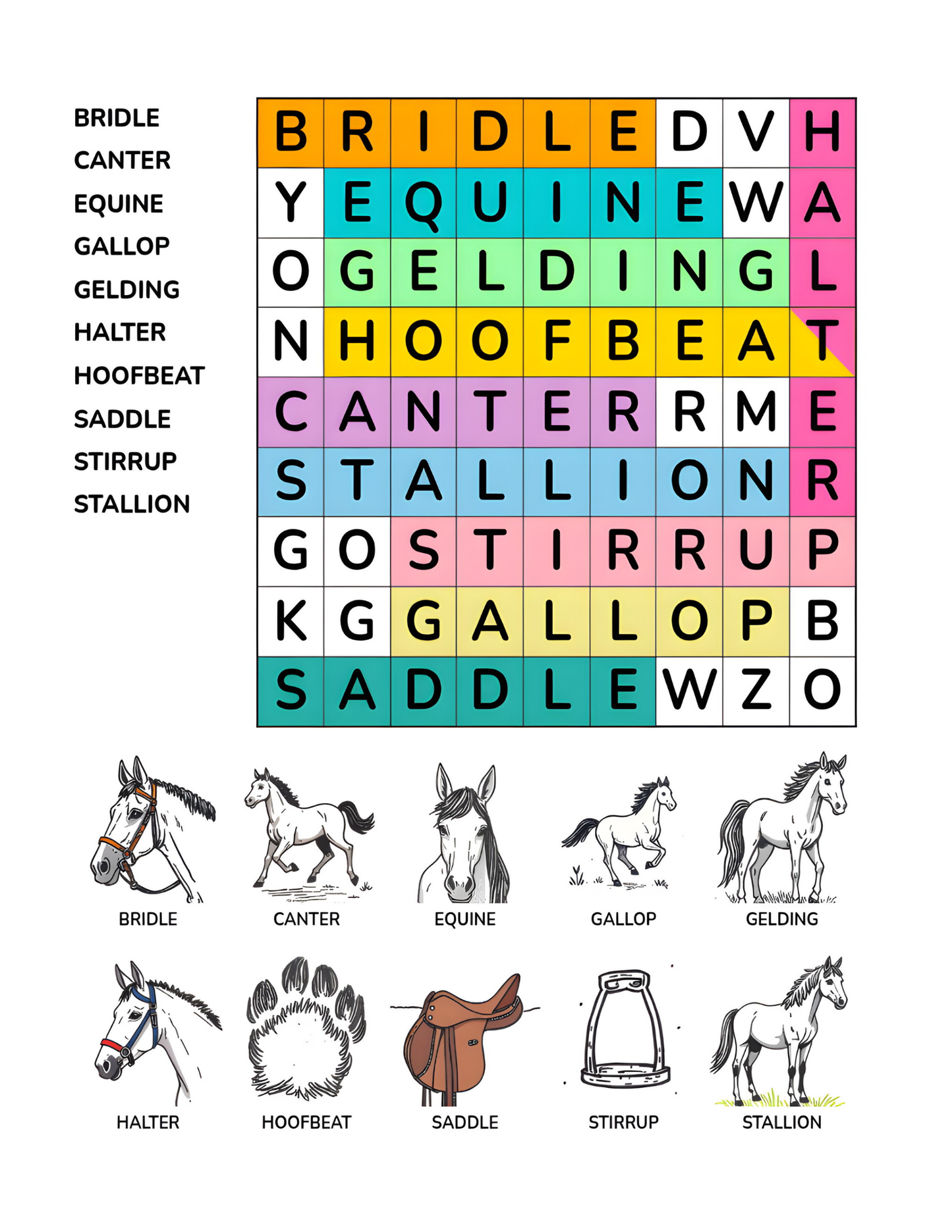 Horse Adventure Word Search Fun for Kids | Digital Download 8.5 x 11 64 Pages: Solve the Puzzle and Join the Adventure!