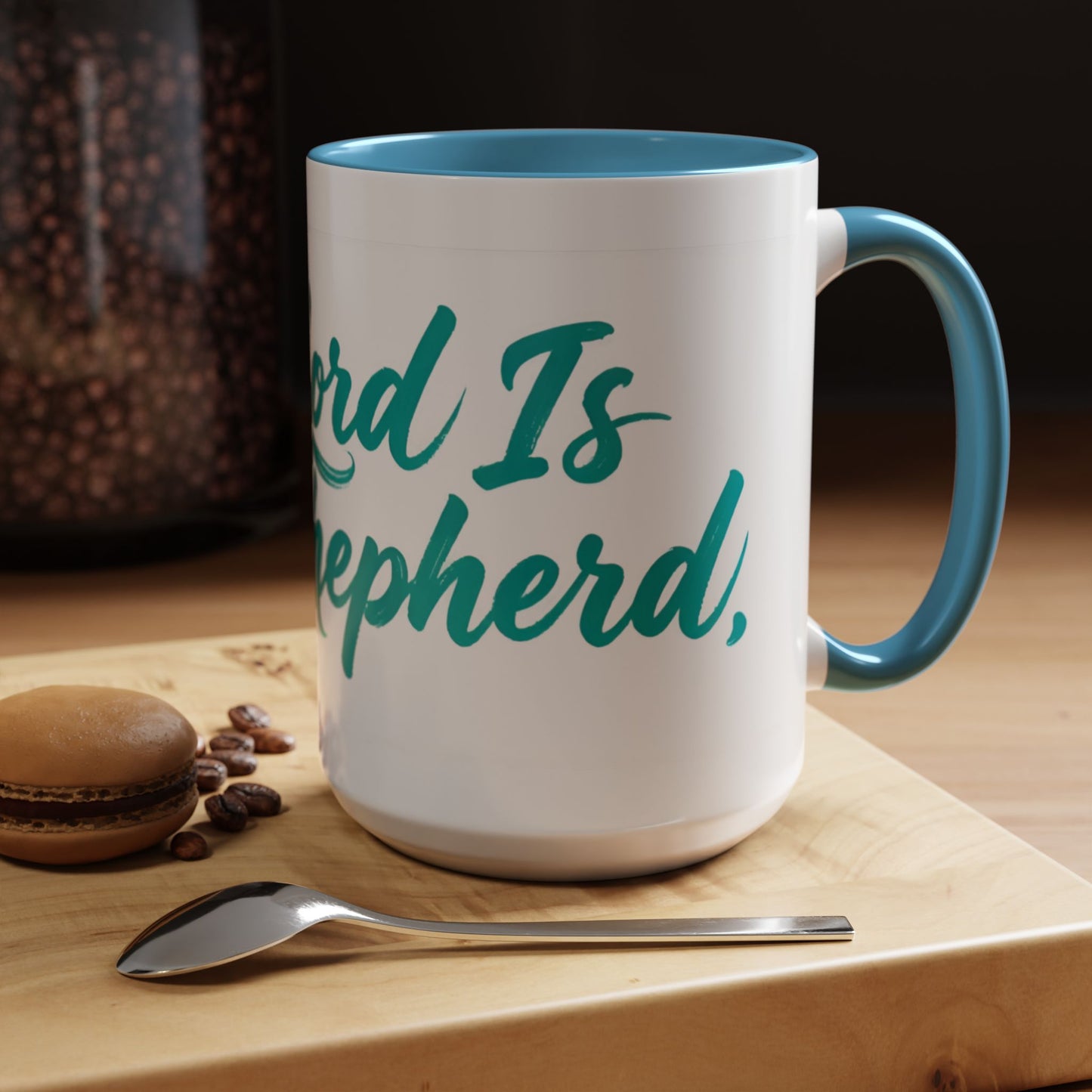 Scripture Accent Coffee Mug — Teal Hand-Lettered Encouragement (11/15 oz)
