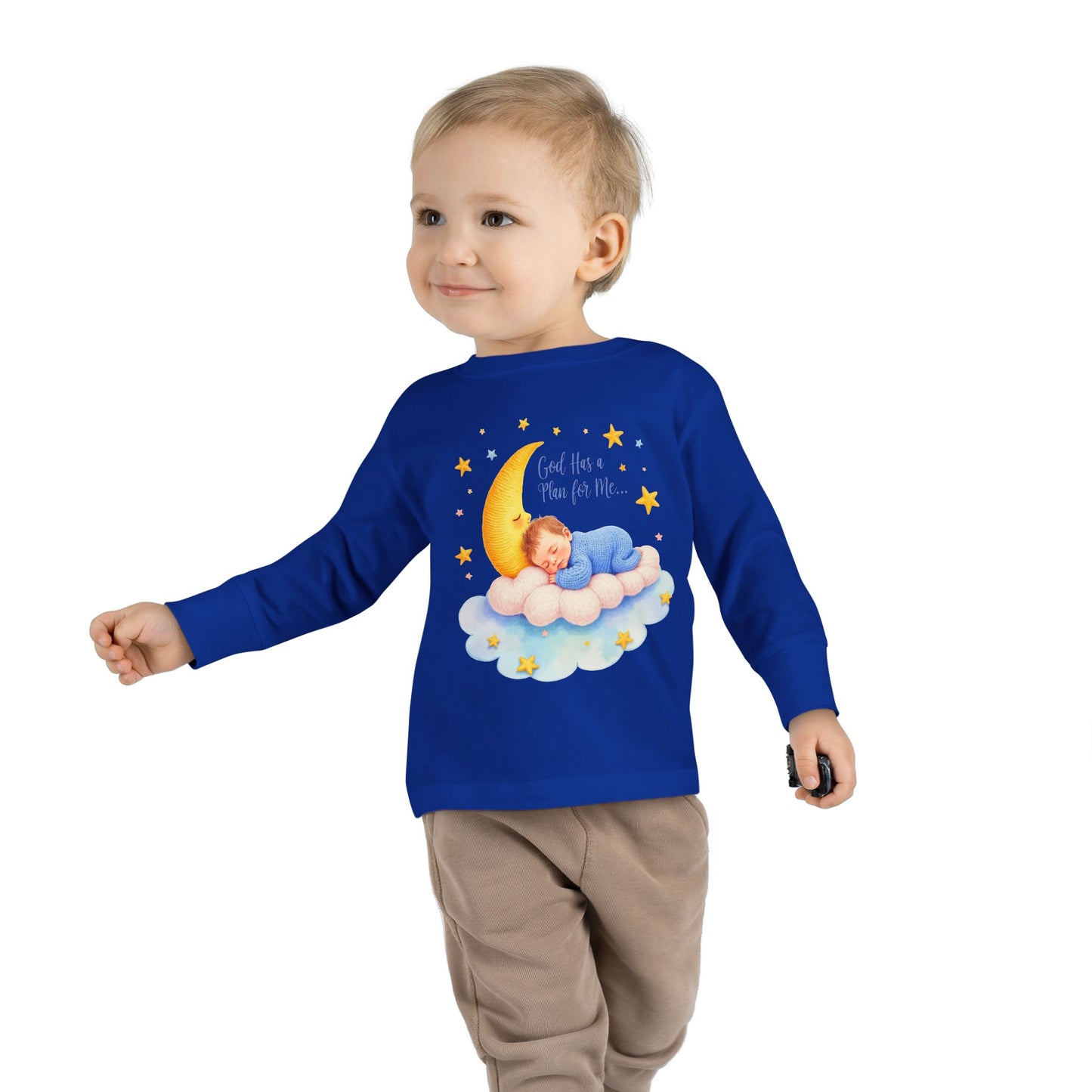 God Has a Plan for Me Toddler Long Sleeve Tee — Sleeping Baby on Moon Cloud