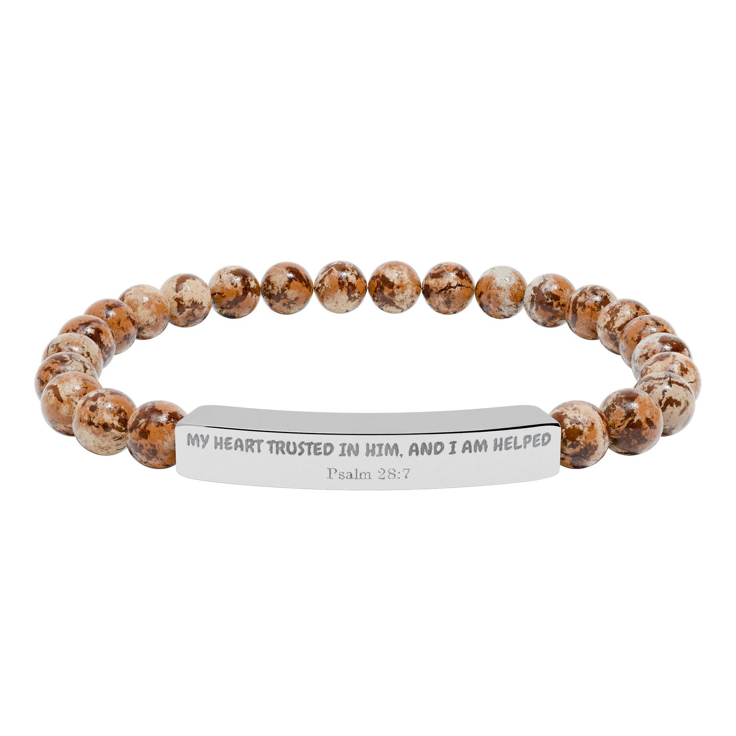 Engravable Natural Stone Stretch Bracelet — Personalized Bar Beaded Bracelet