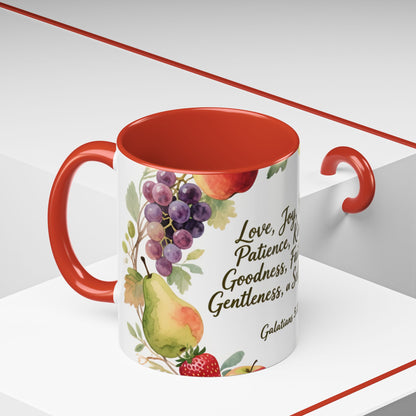 Christian Fruit of the Spirit Accent Coffee Mug — Galatians 5:22-23 Floral Scripture Design (11/15oz)