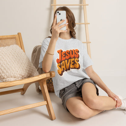 Jesus Saves Retro Tee — Bright Sunset Faith T-Shirt