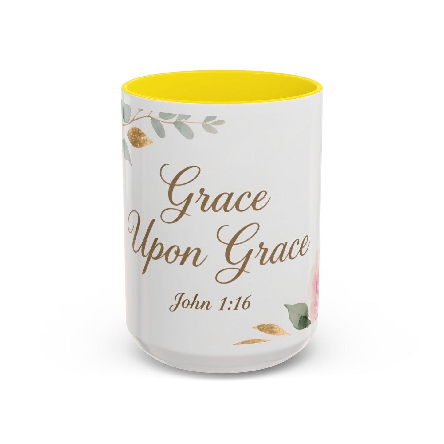 Grace Upon Grace Coffee Mug — Floral John 1:16 Scripture Accent Mug