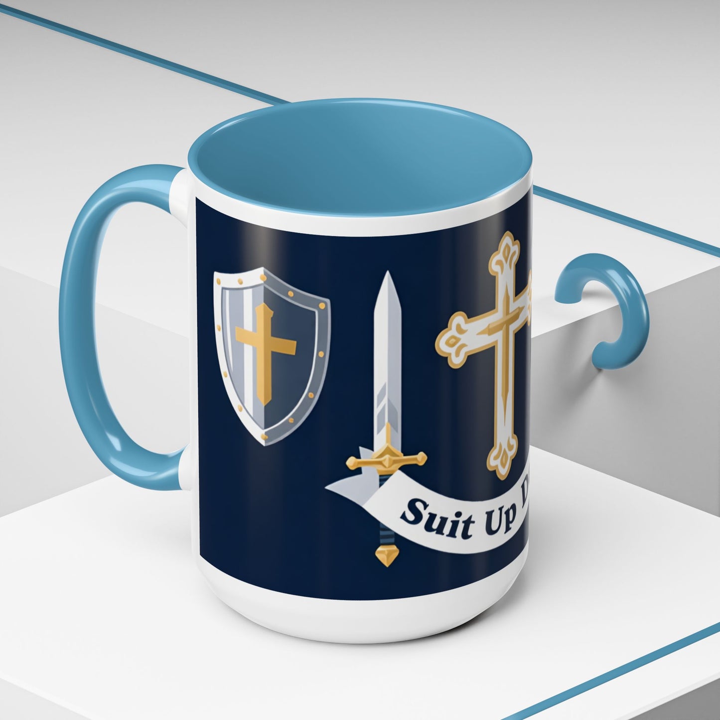 Christian Knight Coffee Mug — “Suit Up Daily” Accent Ceramic Mug