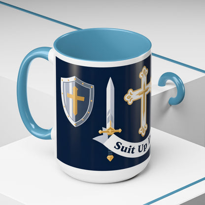 Christian Knight Coffee Mug — “Suit Up Daily” Accent Ceramic Mug