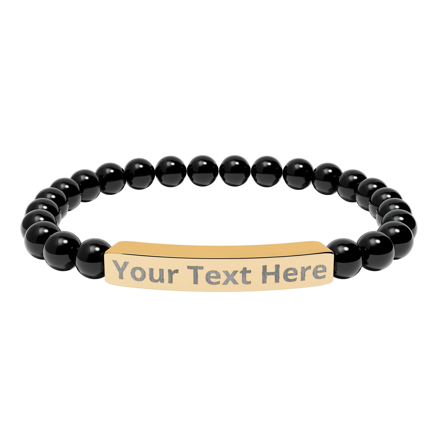 Engravable Natural Stone Stretch Bracelet — Personalized Bar Bead Bracelet