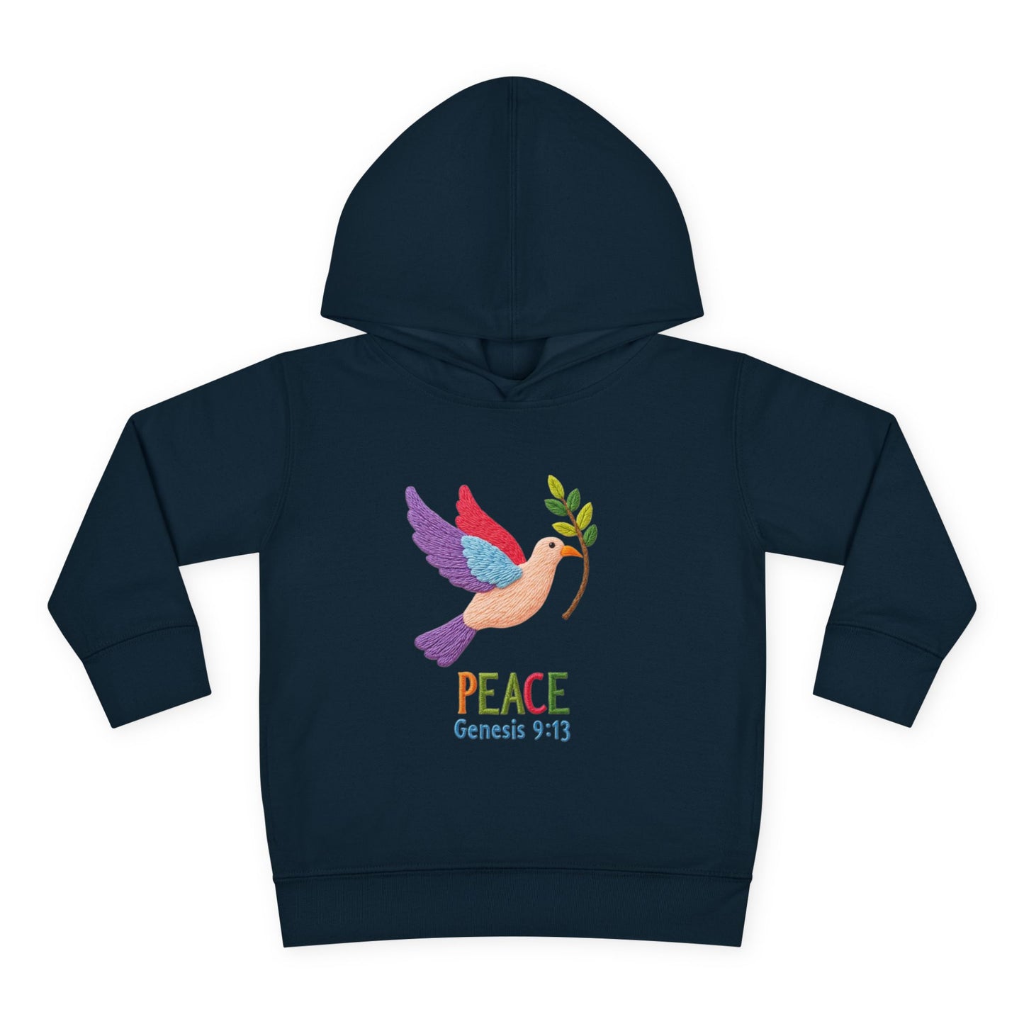 Toddler Hoodie — Colorful Peace Dove with Olive Branch & “PEACE Genesis 9:13”