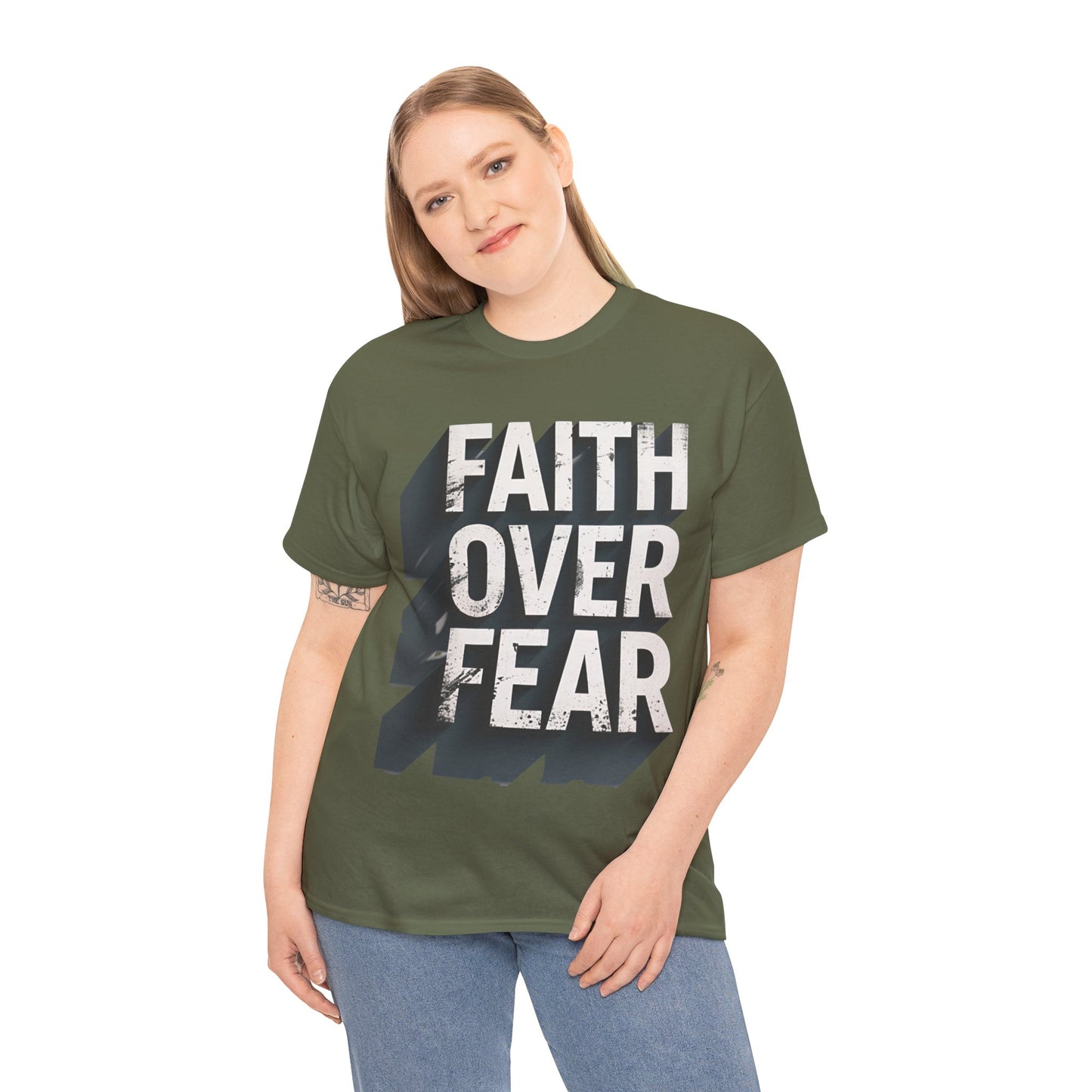 Faith Over Fear Cotton Tee — Distressed Inspirational Graphic